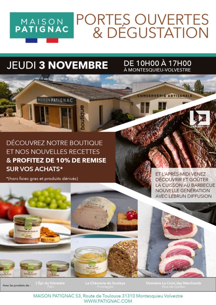 La maison Patignac vous accueil pour ses portes ouvertes gourmandes le jeudi 3 novembre de 10h à 17h