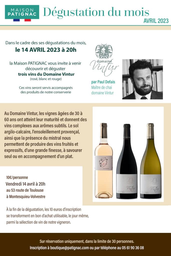 Dégustation de vins du Ventoux, 14 avril à la Maison Patignac